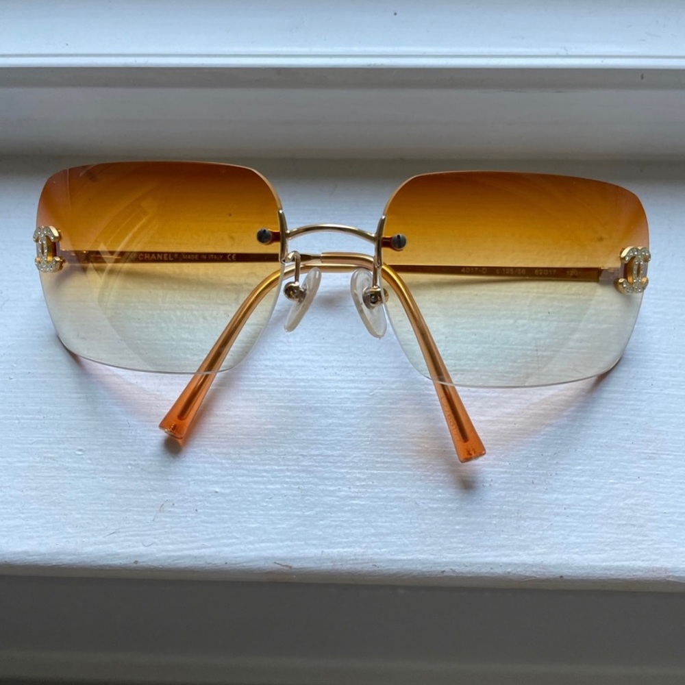Chanel vintage sunglasses y2k orange rhinestone gradient rimless